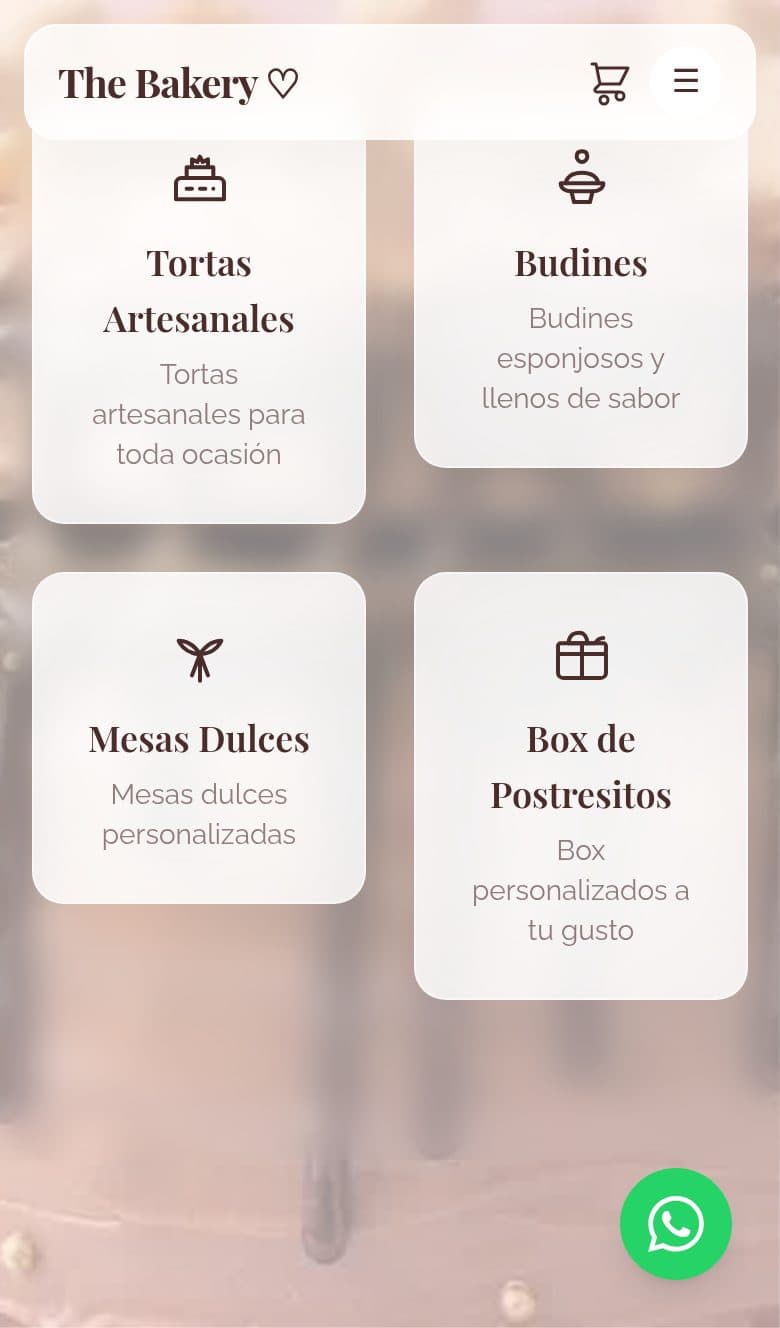 Categorías de la carta en el celular